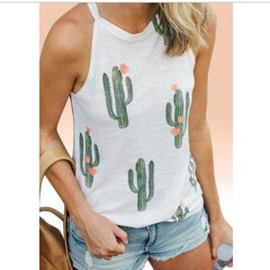White Cactus Print Tank